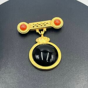 Ben Amun Designer Vintage Faux Glass Onyx Faux Carnelian Glass Dangle Brooch